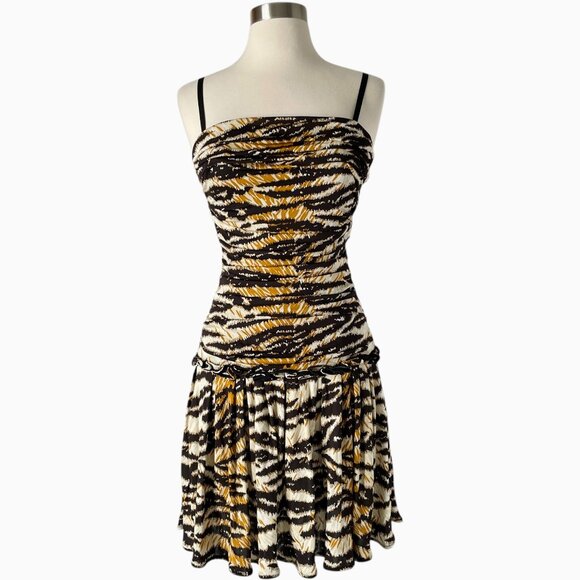 D&G Dolce & Gabbana Dress 38 Brown Tiger Print Ruched Mini Bodycon - Picture 2 of 8